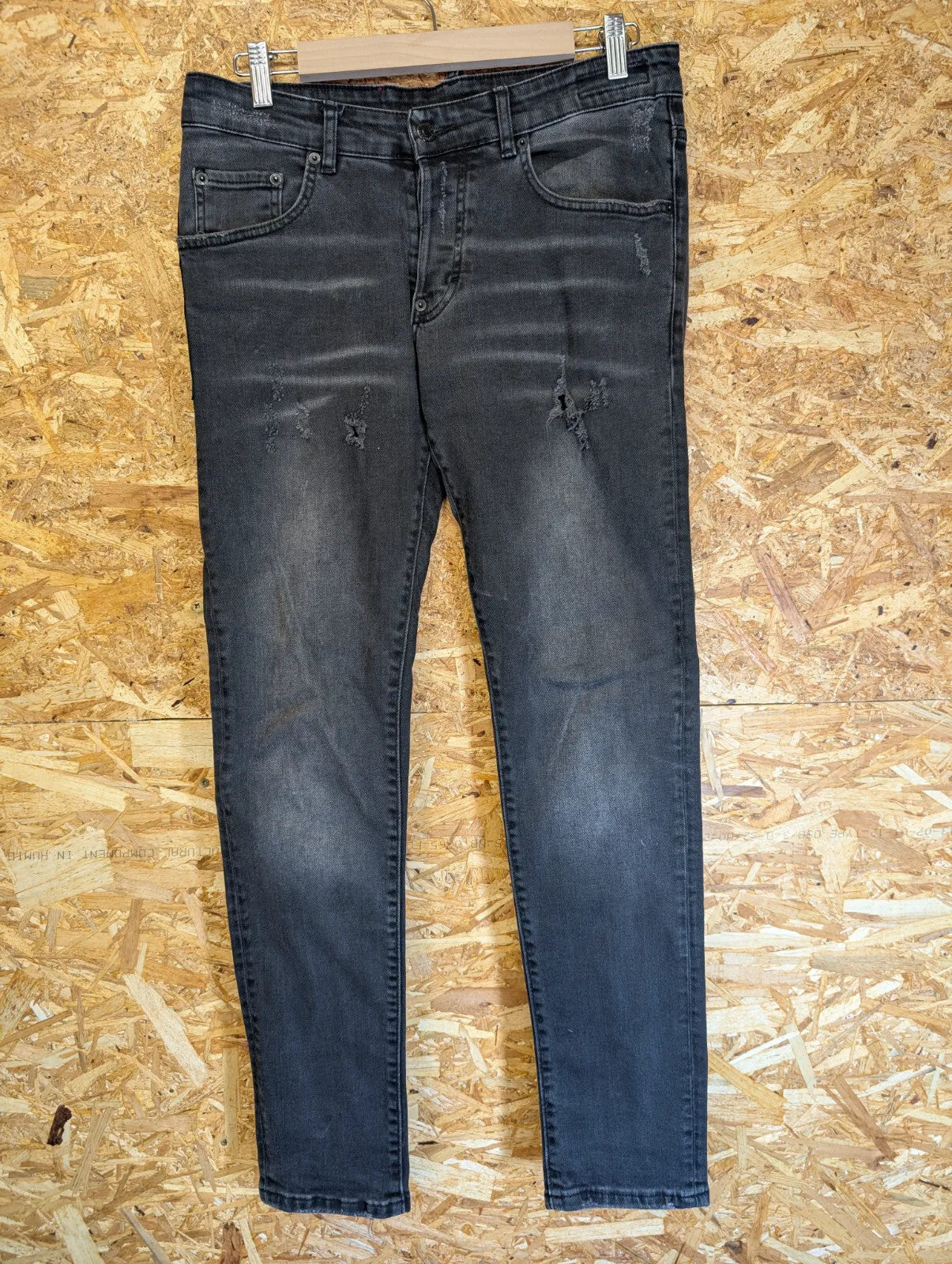 DSquared2 Jeans Mens Size W30 L32 Black Denim Distressed Slim Fit Button Italy