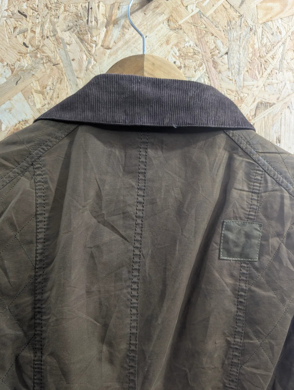 Barbour Sapey Wax Jacket Womens UK10 Khaki Green Cotton Quilted Corduroy Utility