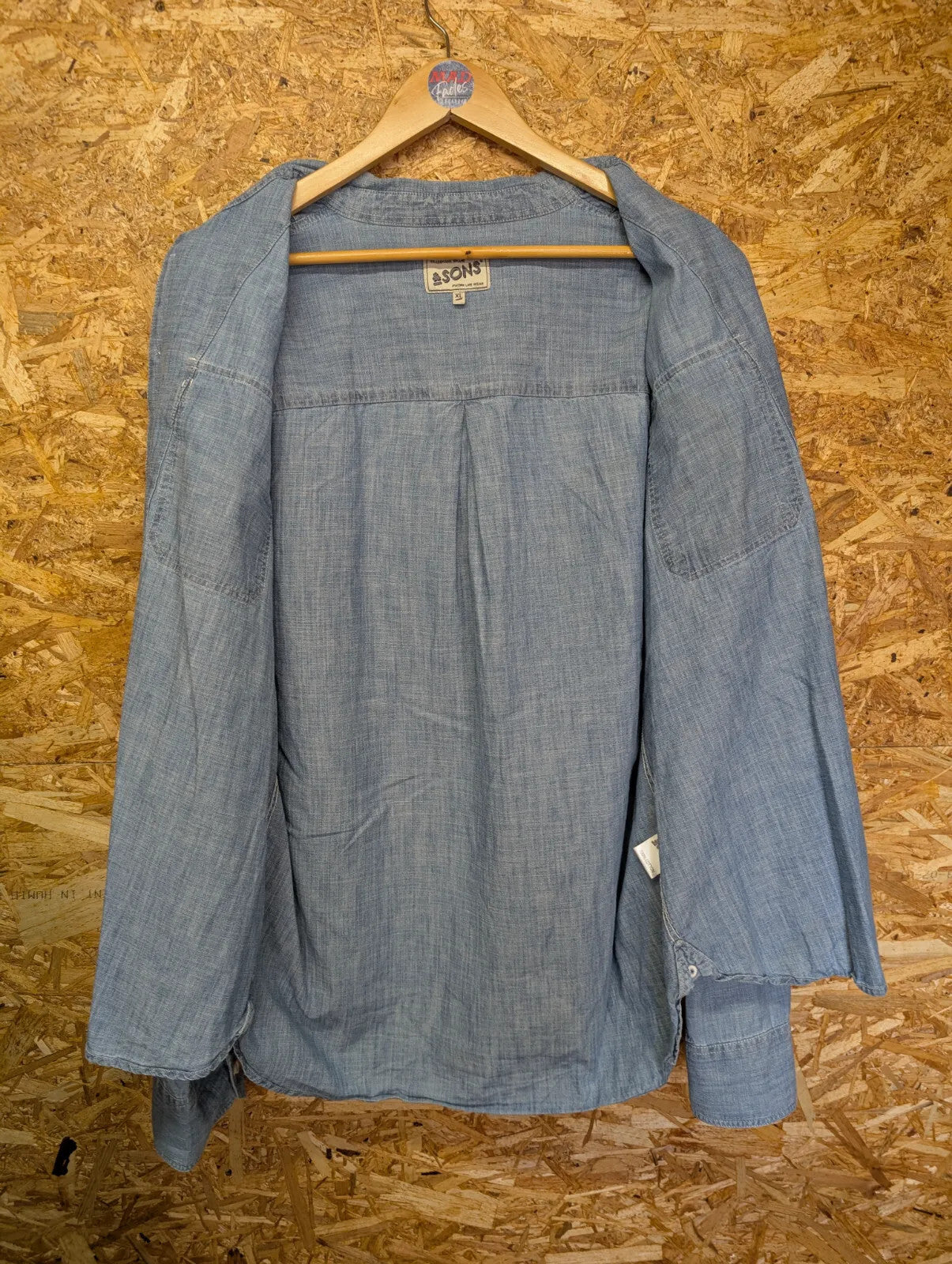 & Sons Hemp Denim Shirt Mens XL Light Blue Wash Long Sleeve Button Up Heritage