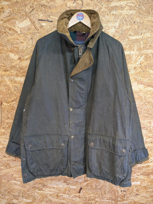 Henri Lloyd Wax Jacket Medium Quilted Tartan Lined Dark Green Coat Cord Collar