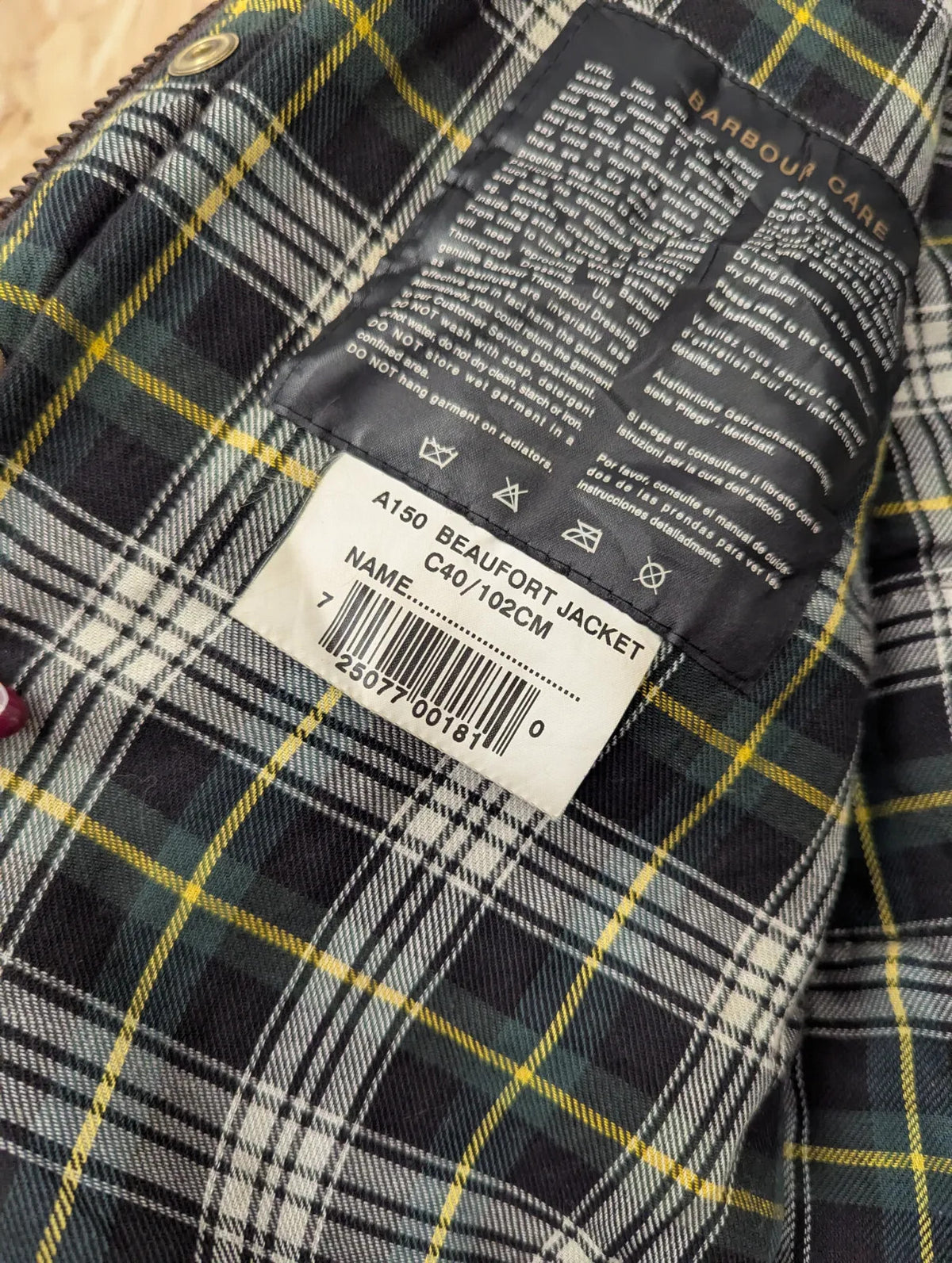 Vintage Barbour Beaufort Wax Jacket Men Medium C40 A150 Sage Green Tartan Lined