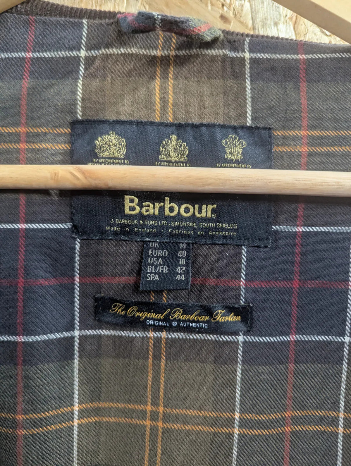 Barbour Sapper Wax Jacket Women UK14 Olive Green Cotton Tartan Lined Cord Collar