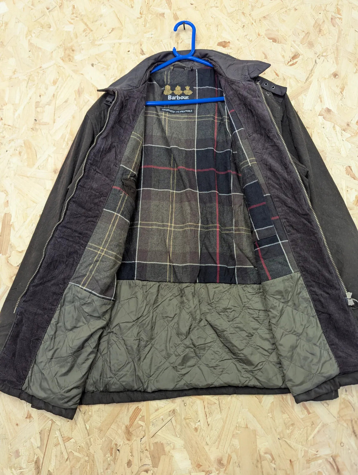 Barbour Rynie Wax Jacket Mens Medium Brown Tartan Waterproof Padded Insulated