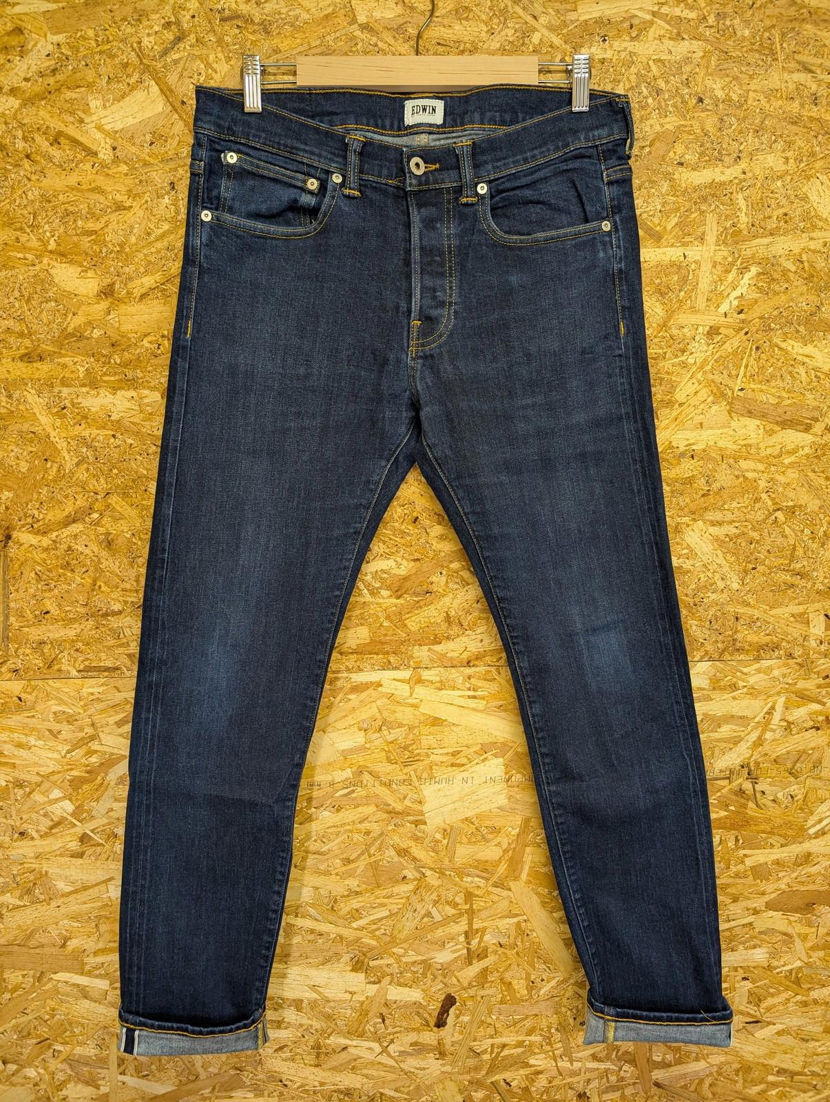 Edwin ED-80 Slim Selvedge Jeans W32 L32 Men Skinny Fit Dark Wash Denim Navy Blue
