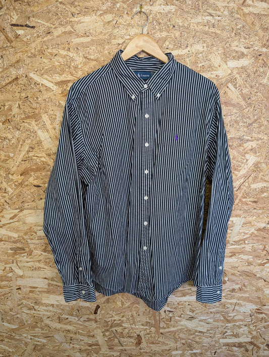 Ralph Lauren Shirt 2XL Black White Stripe Long Sleeve Cotton Vintage Custom Fit