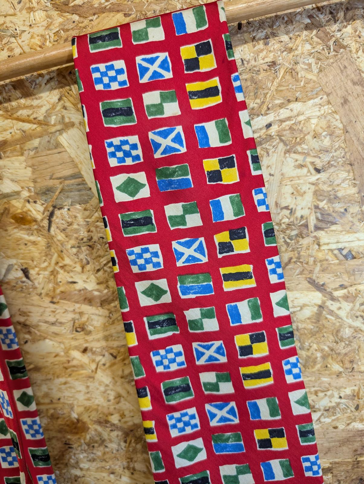 Hugo Boss Silk Tie 58" 148cm Made In Italy Red Nautical Flags Pattern