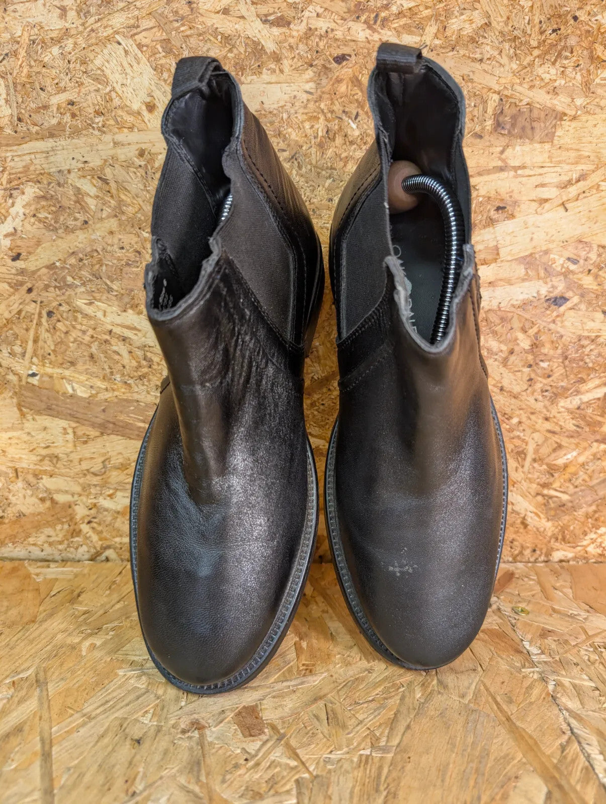 Chelsea Boots UK6 Black Leather Ankle Slip On Block Heel Elastic Gusset Round