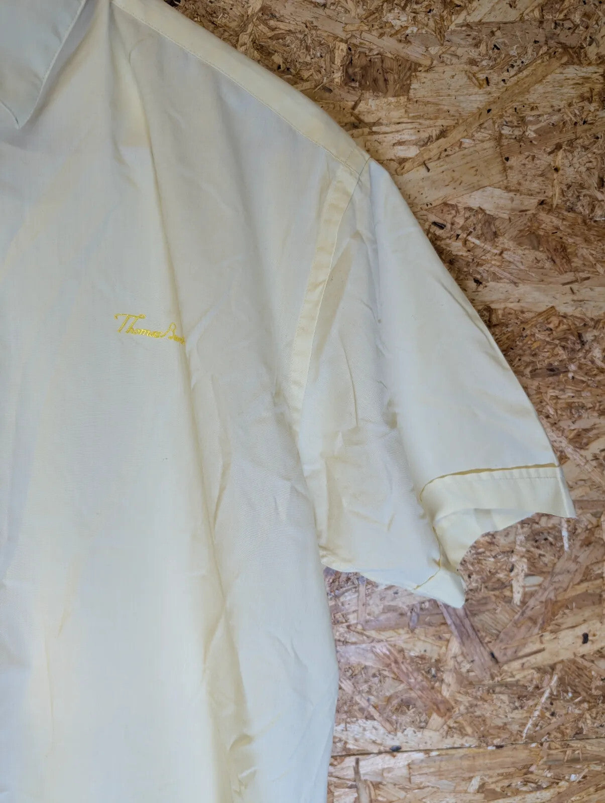 Vintage Thomas Burberry Short Sleeve Button Up Shirt Mens XL Yellow Cream Cotton