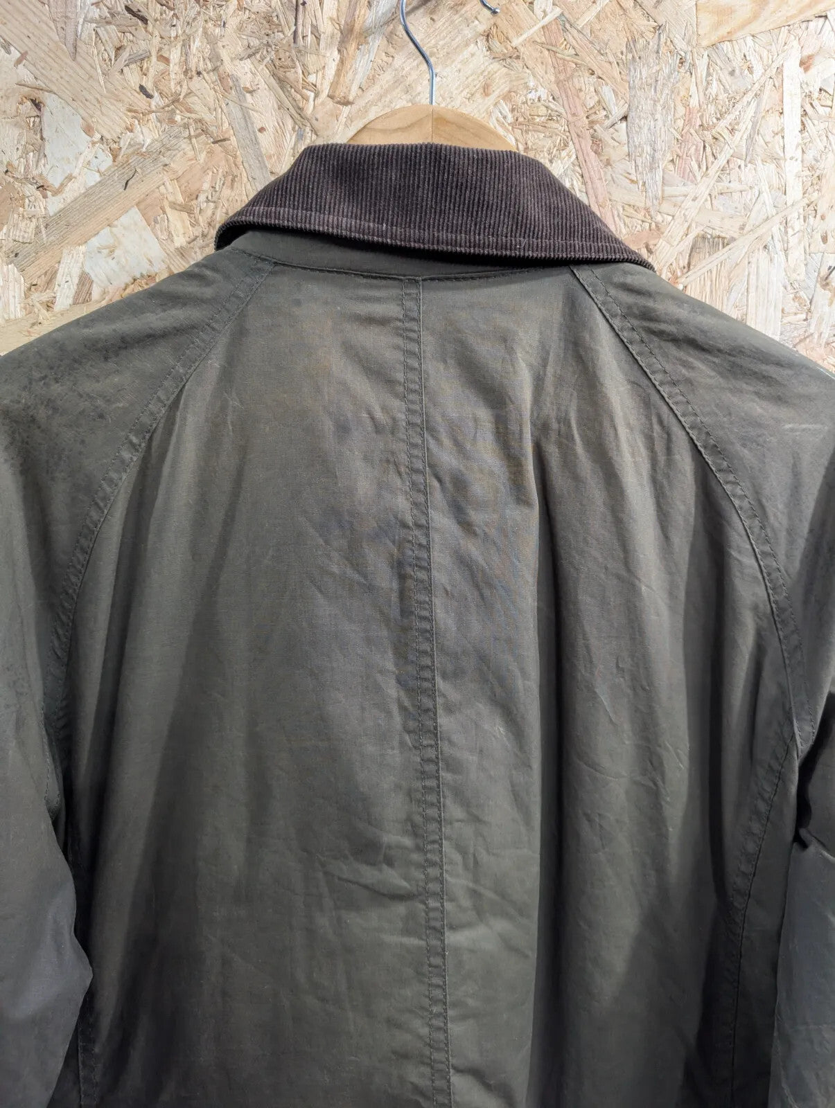 Barbour Flyweight Tartan Wax Jacket Womens UK12 Dark Green Cotton Cord Collar