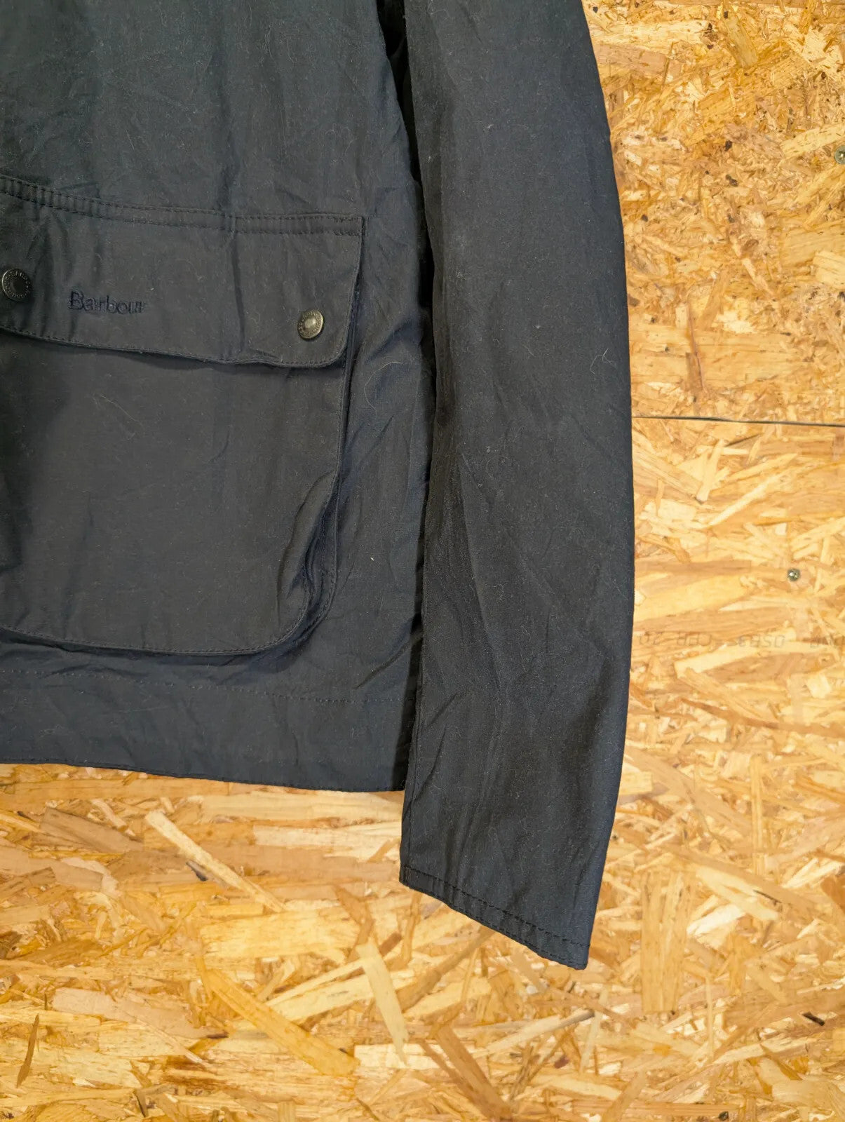 Barbour Deck Wax Jacket Mens XL Navy Blue Cotton Cord Collar Chin Strap South