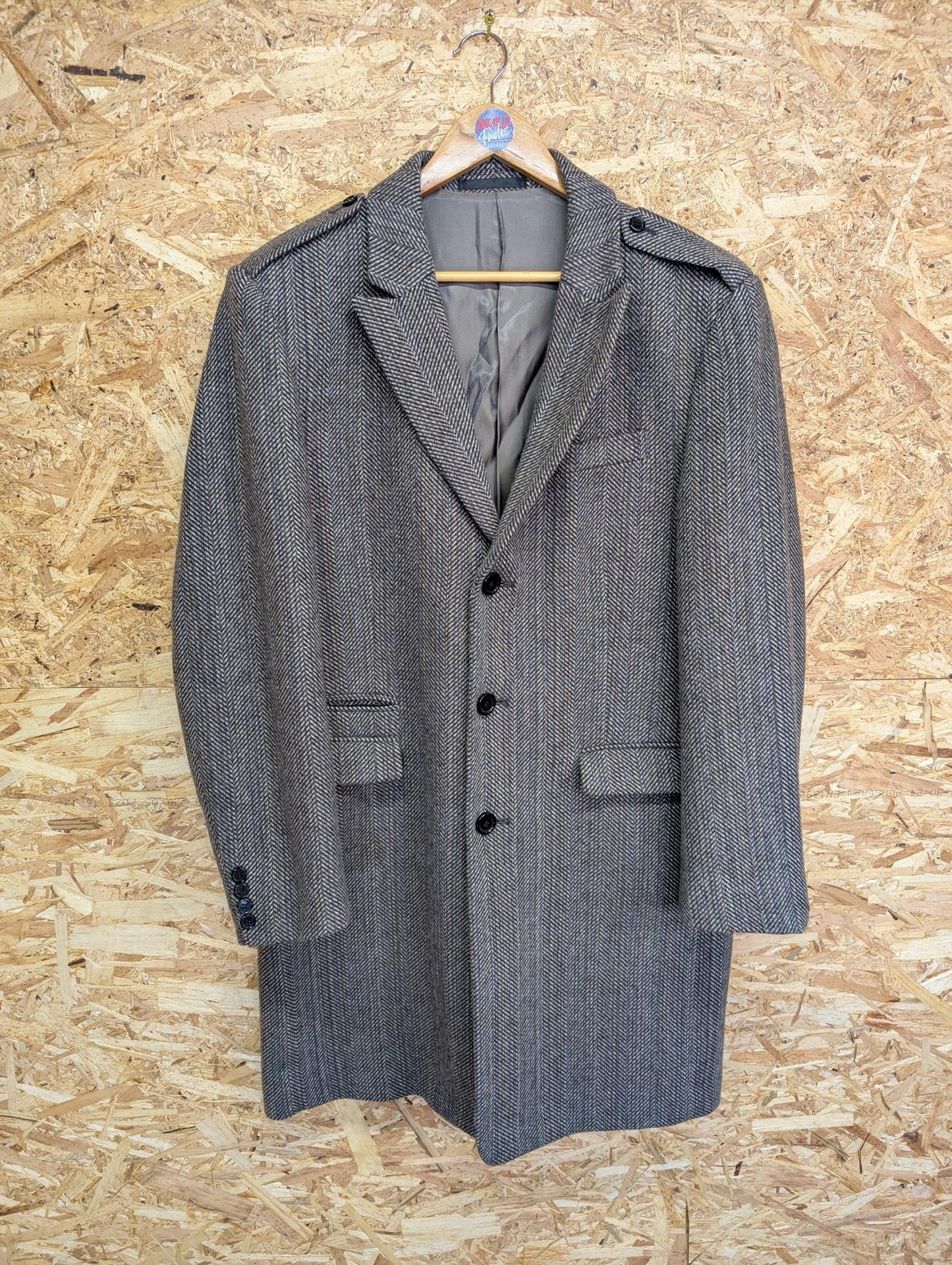 Remus Uomo Coat Mens Size 42 Large Tweed Wool Brown Blue Beige Military