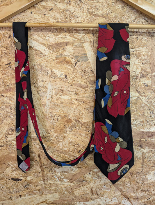 Jose Piscador Silk Tie 61" 158cm Made In Belgium Navy Blue Red Floral Pattern
