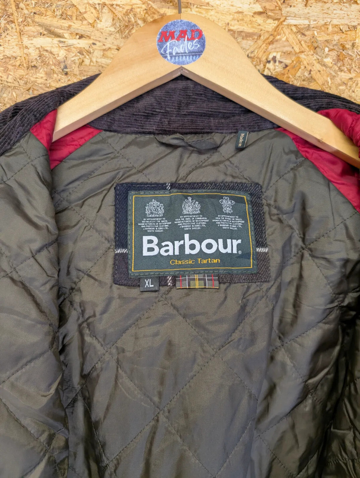 Barbour Hemming Padded Wax Jacket Mens XL Green Classic Tartan Quilted Corduroy