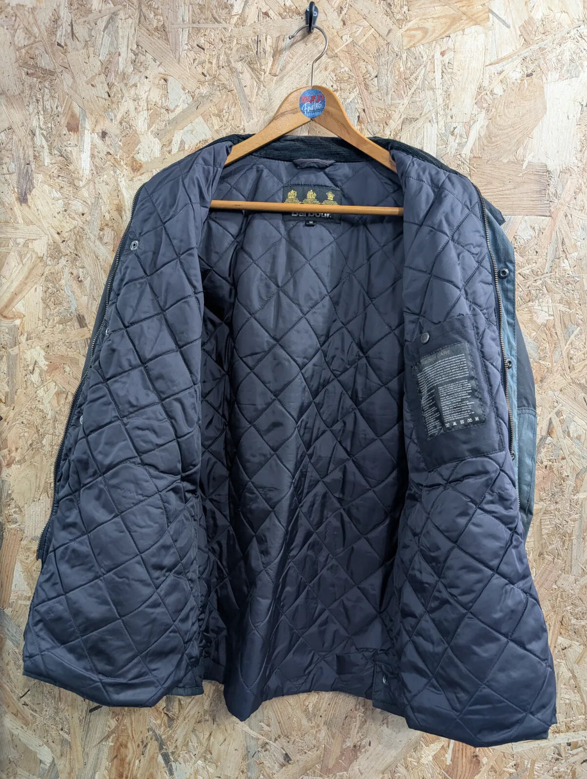 Barbour Digby Jacket Mens Medium Navy Waxed Cotton Corduroy Collar Quilted