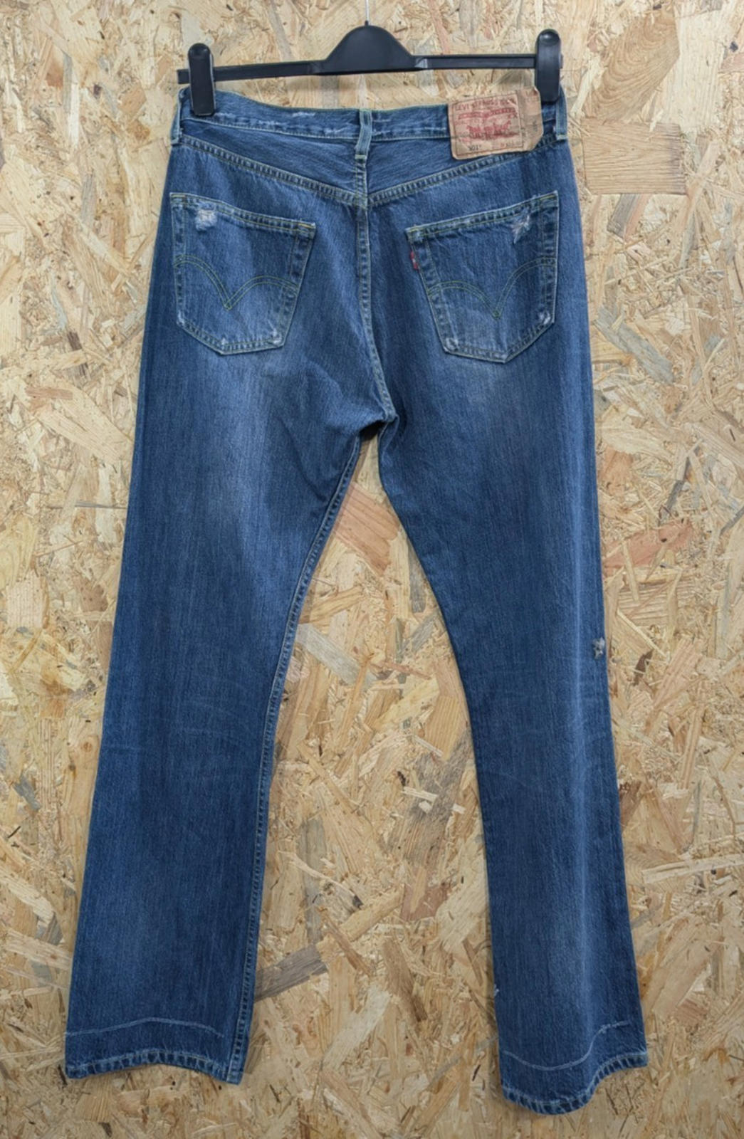 Levis 501 Jeans W32 L32 Men Distressed Paint Mid Blue Denim Straight Leg