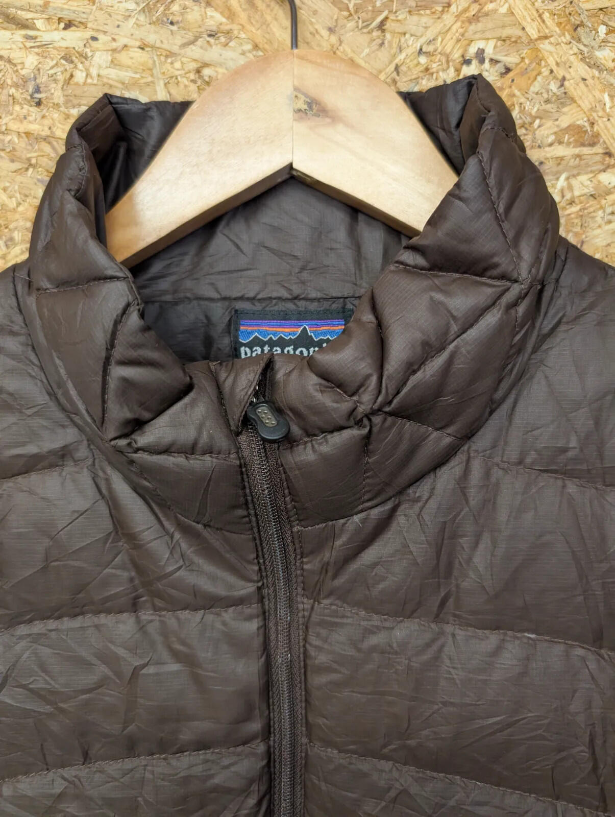 Patagonia Down Sweater Vest Womens Large Brown Full Zip Quilted Puffer Gilet