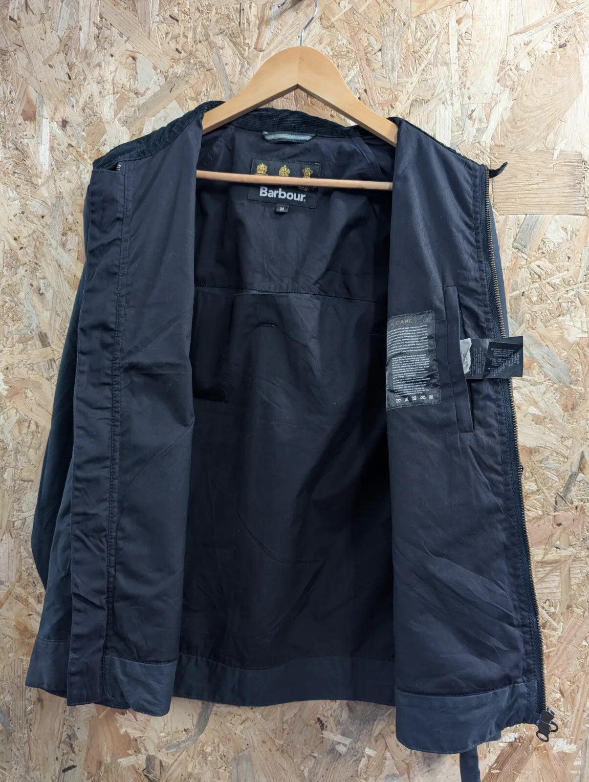 Barbour Harrington SL Jacket Mens Medium Navy Blue Cotton Grandad Collar Country