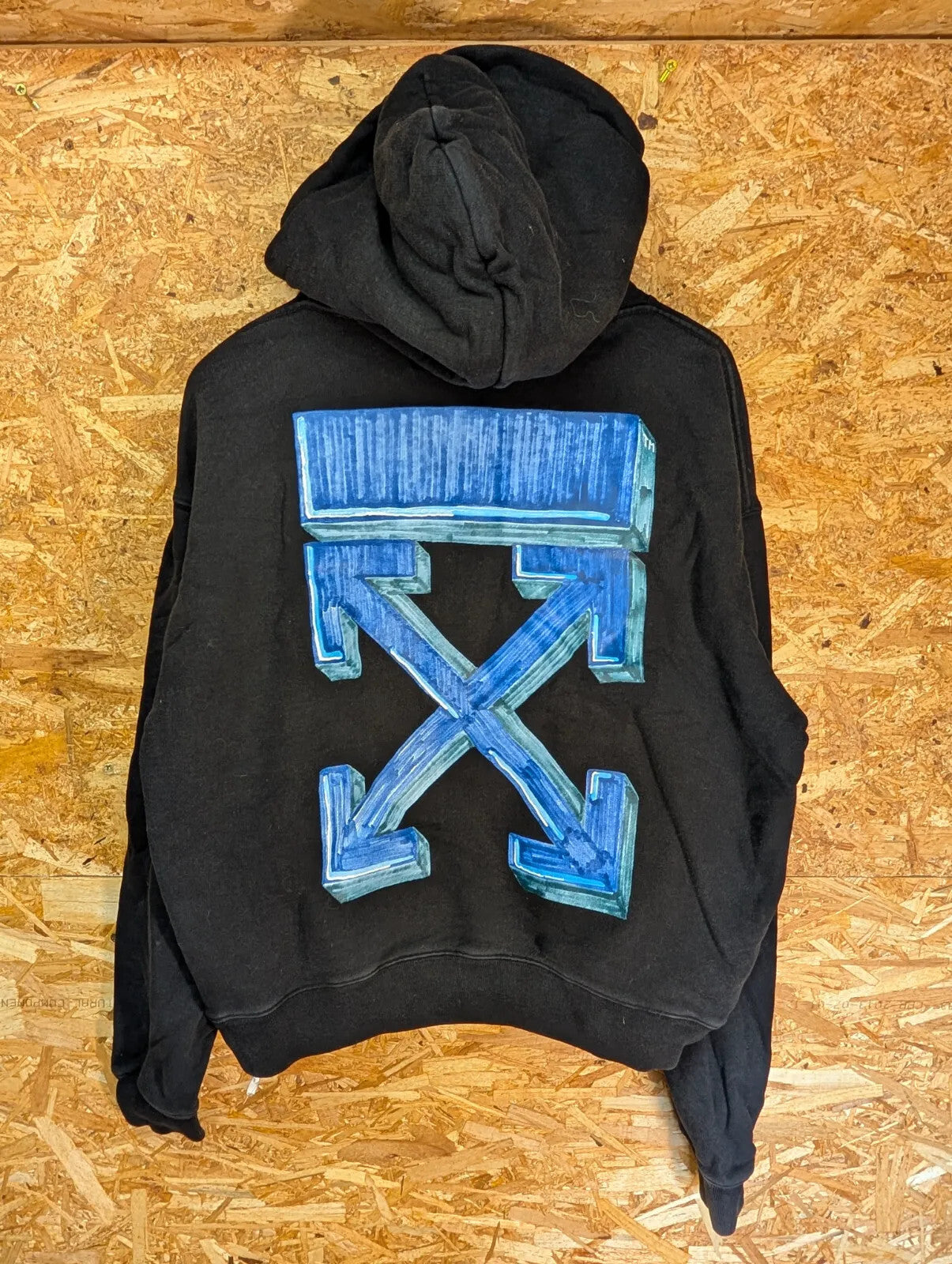 Off White Hoodie Men Small Black Cotton Pullover Streetwear Graphic Virgil Abloh