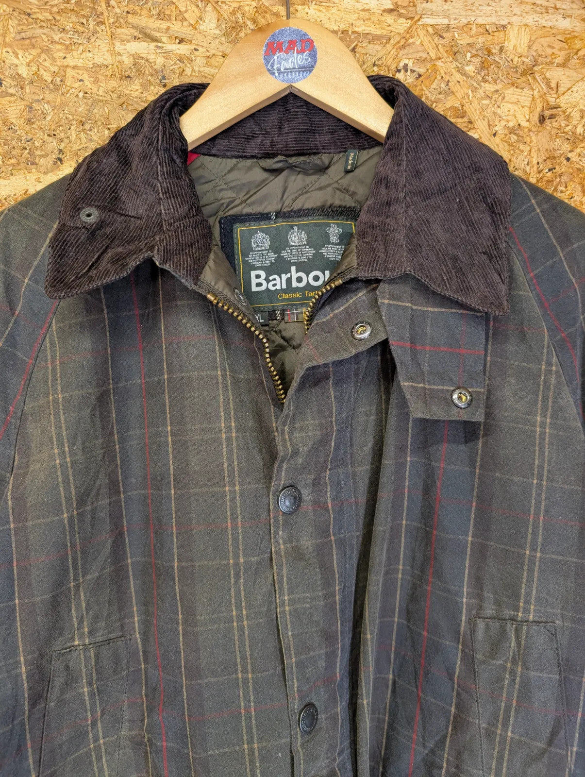 Barbour Hemming Padded Wax Jacket Mens XL Green Classic Tartan Quilted Corduroy