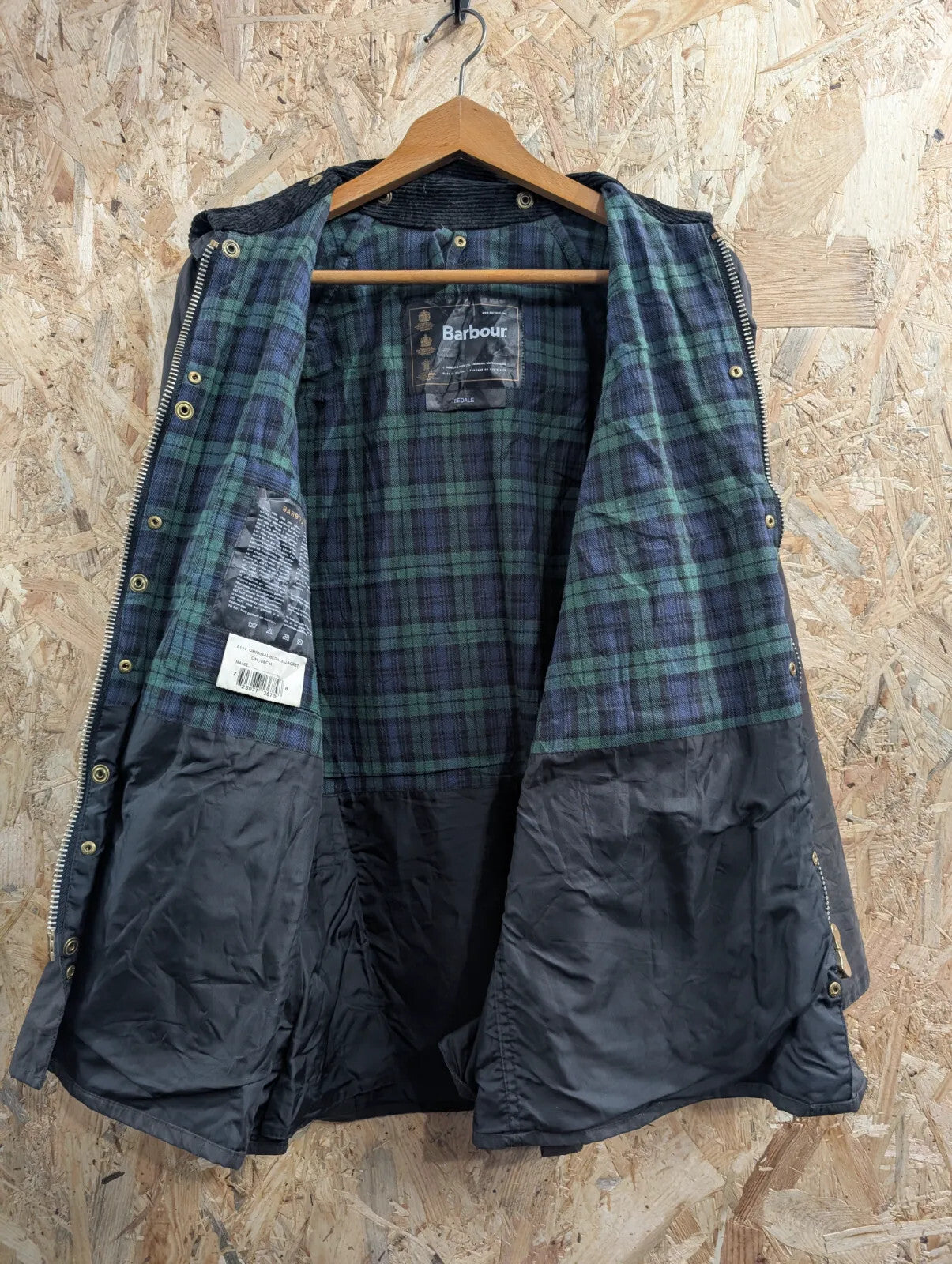 Vintage Barbour Bedale Jacket Mens Small C34 Black Waxed Cotton A104 Original