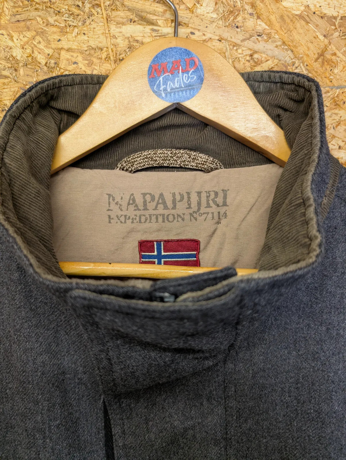 Napapijri Expedition Mens Large 7114 Long Parka Jacket Grey Full Zip 90s Wool