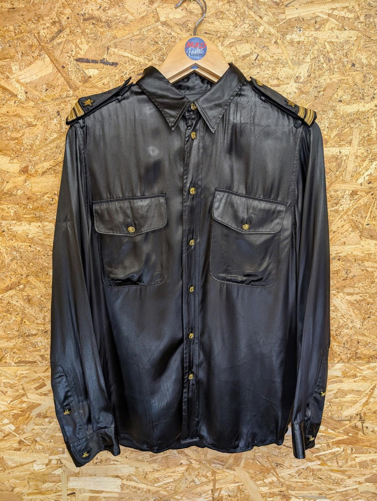 Ralph Lauren Purple Label Satin Shirt Size 10 Women Black Epaulettes Military