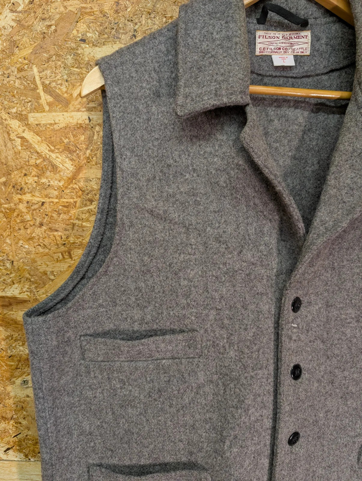 Filson Western Vest Mens Large Heather Grey Mackinaw Wool USA Made Collared