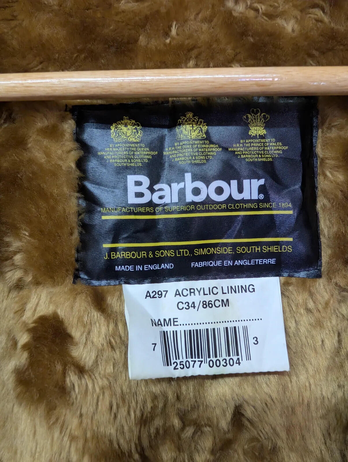 C34 Unisex Barbour Warm Pile Lining A297 Attachable Inner Vest Gilet Wax Jacket