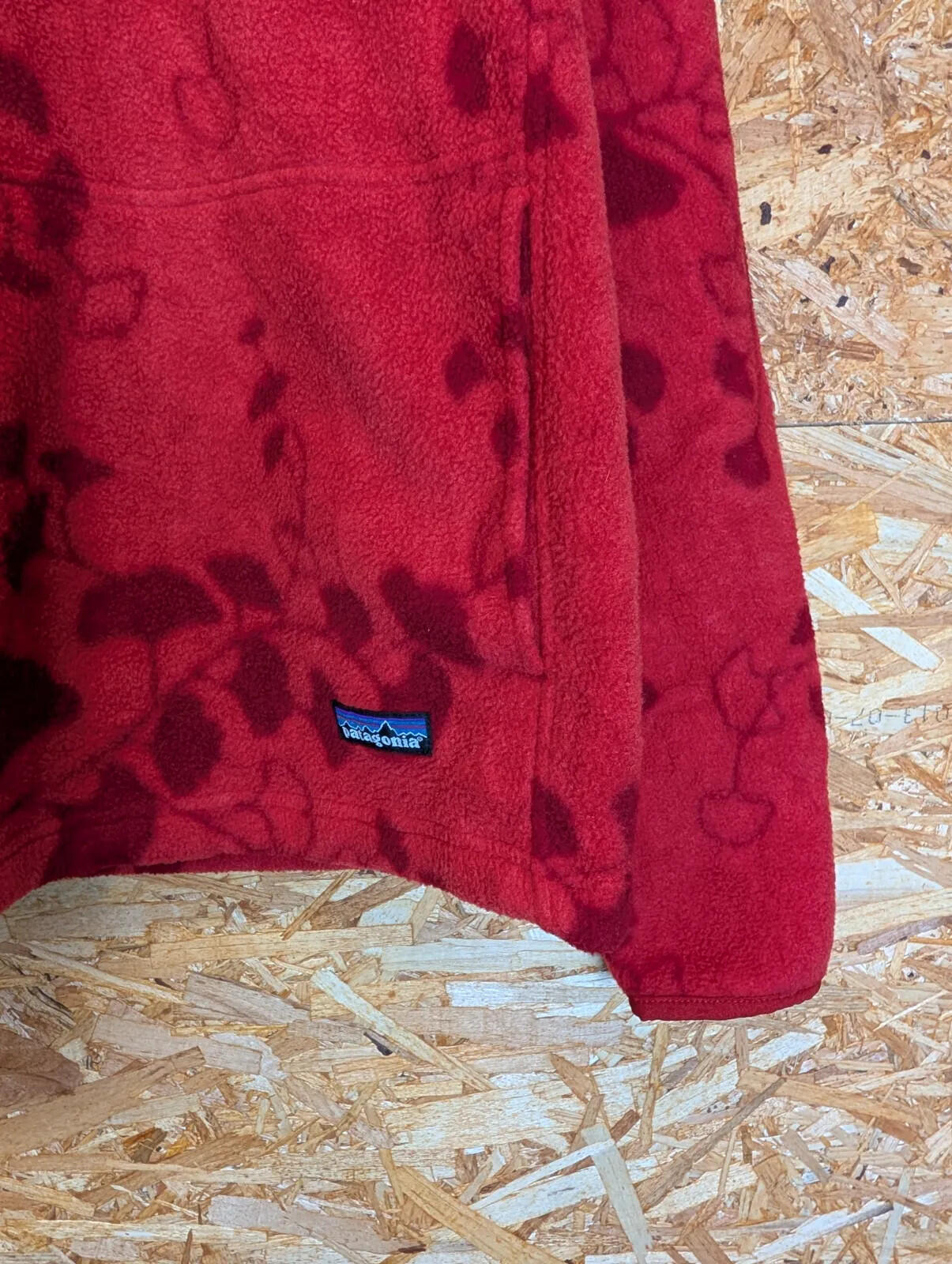 Patagonia Synchilla Fleece Womens XL Red Floral 1/4 Zip Pullover Snap-T Vintage