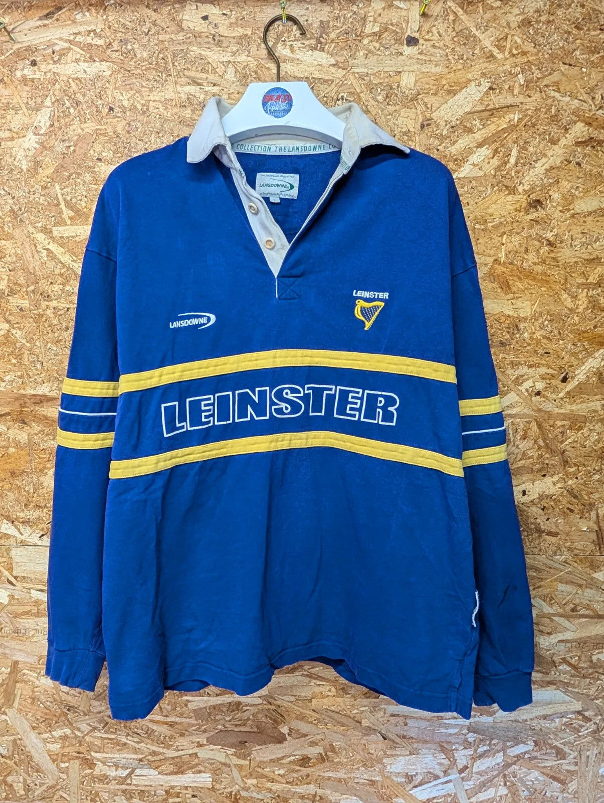 Leinster Rugby Shirt Mens Large Blue Stripe Irish Lansdowne Long Sleeve 90s
