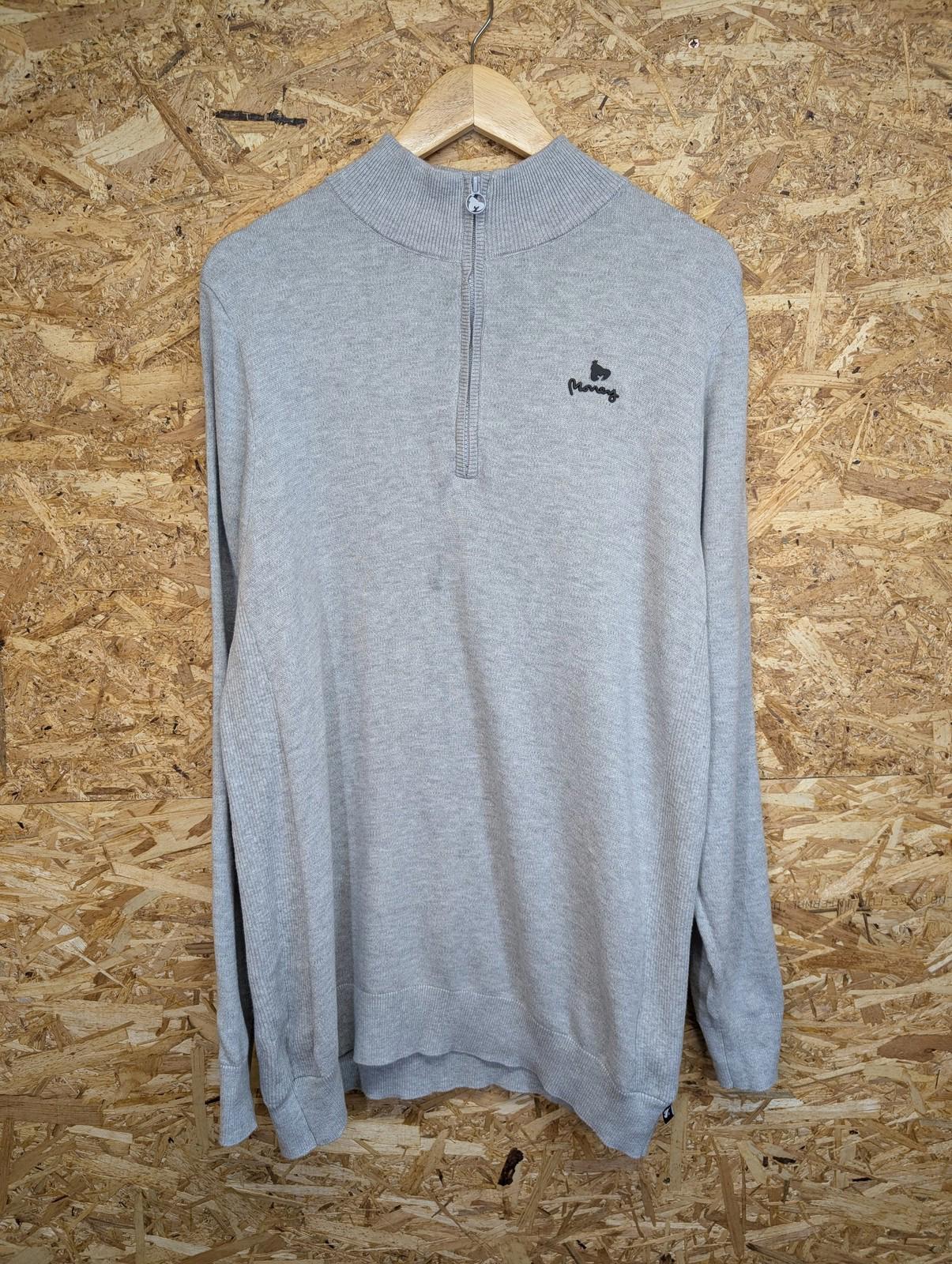 Money Clothing Ape Knit Jumper Mens XXL 1/4 Zip Cotton Grey Casual Collared
