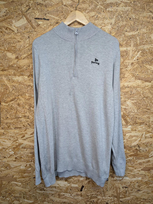 Money Clothing Ape Knit Jumper Mens XXL 1/4 Zip Cotton Grey Casual Collared