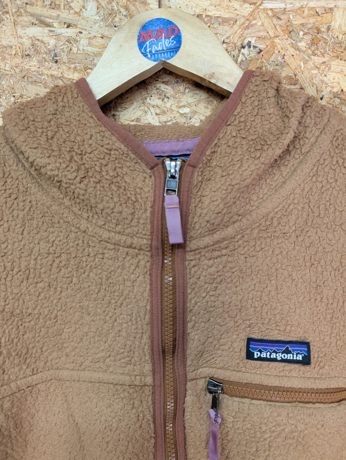Patagonia Retro Pile Fleece Hoodie Jacket Women Medium Brown Fully Zip Synchilla