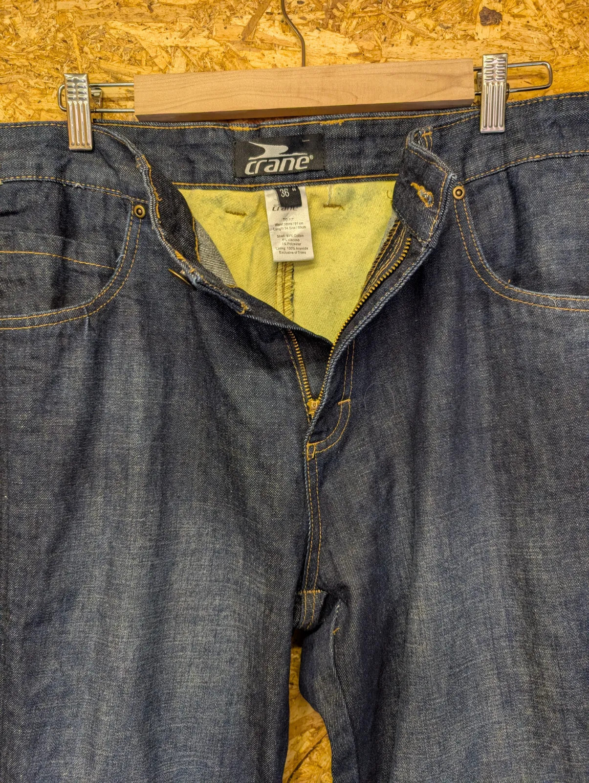 Crane Motorcycle Jeans Mens W36 L34 Dark Blue Wash Denim Zip Fly Bike