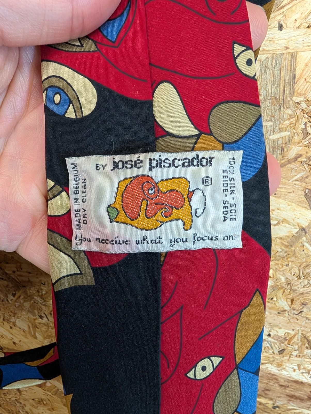 Jose Piscador Silk Tie 61" 158cm Made In Belgium Navy Blue Red Floral Pattern