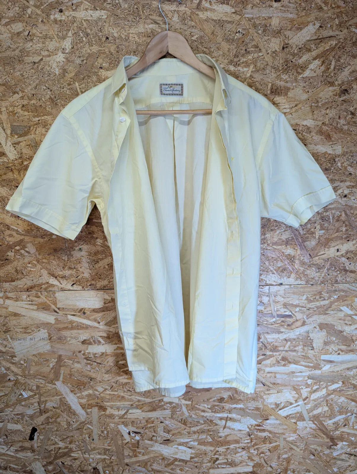 Vintage Thomas Burberry Short Sleeve Button Up Shirt Mens XL Yellow Cream Cotton