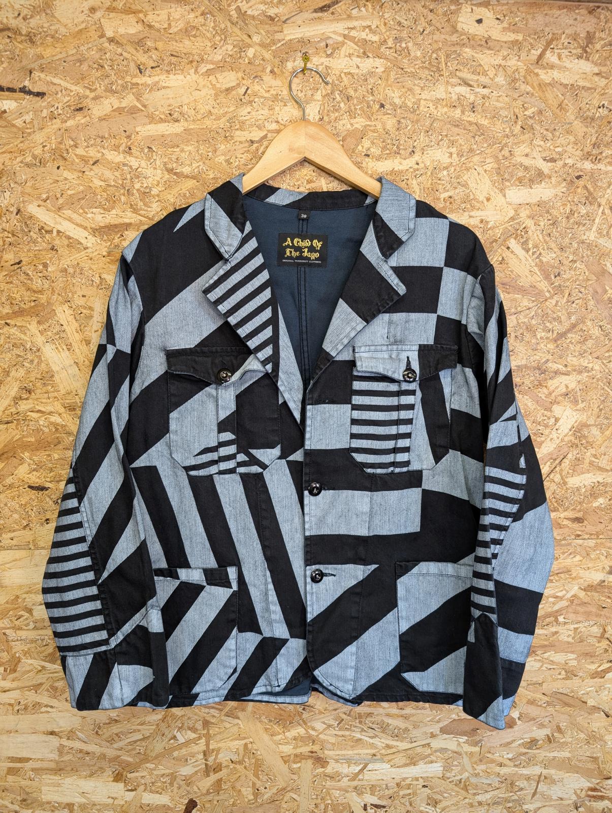 Child Of Jago Denim Jacket Small 38 Black White Grey Abstract Pattern