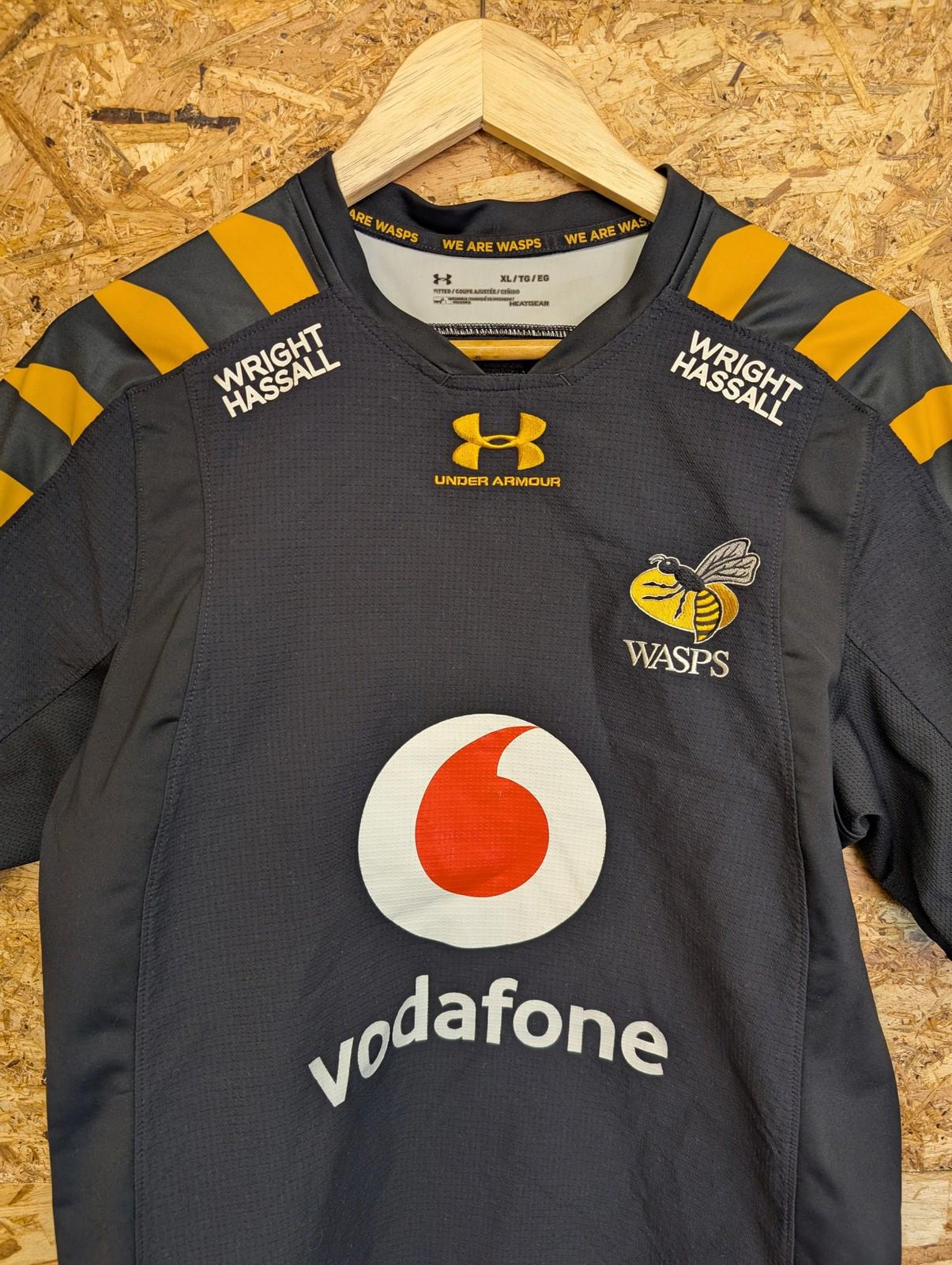 Wasps Pro Rugby Shirt Men XL HeatGear Black Vodafone Sponsor Under Armour London