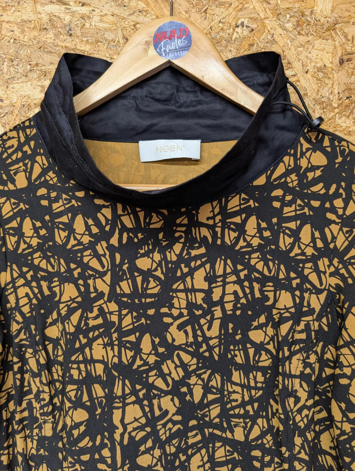 Noen Dress Womens Size 8 Oversized Loose Mustard Black Abstract Stretch Gorpcore