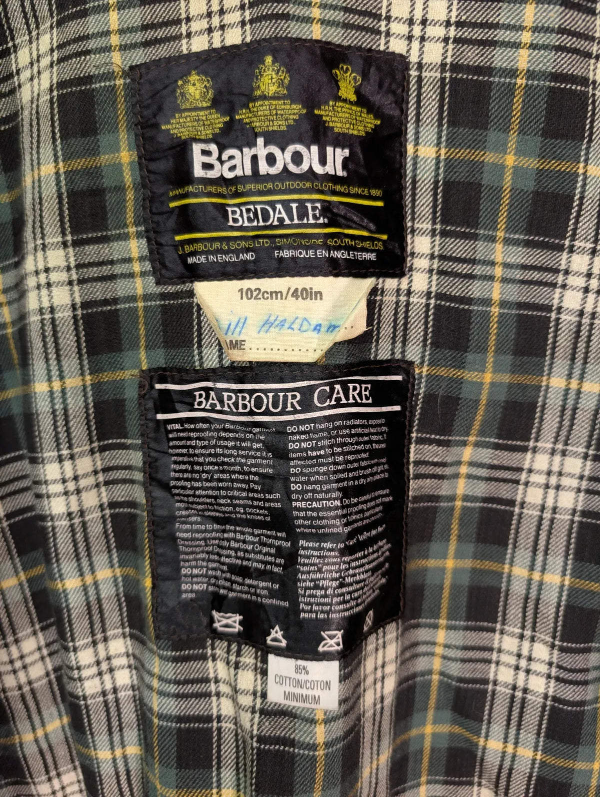 Barbour Bedale Jacket Medium 102cm 40in Olive Green Waxed Cotton Cord Collar Full