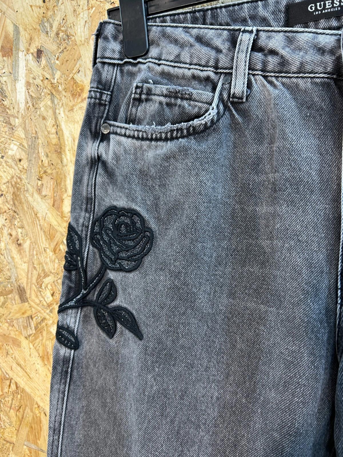 Guess 90s Jeans W30 L29 12 High Rise Flower Embroidered Black Distressed