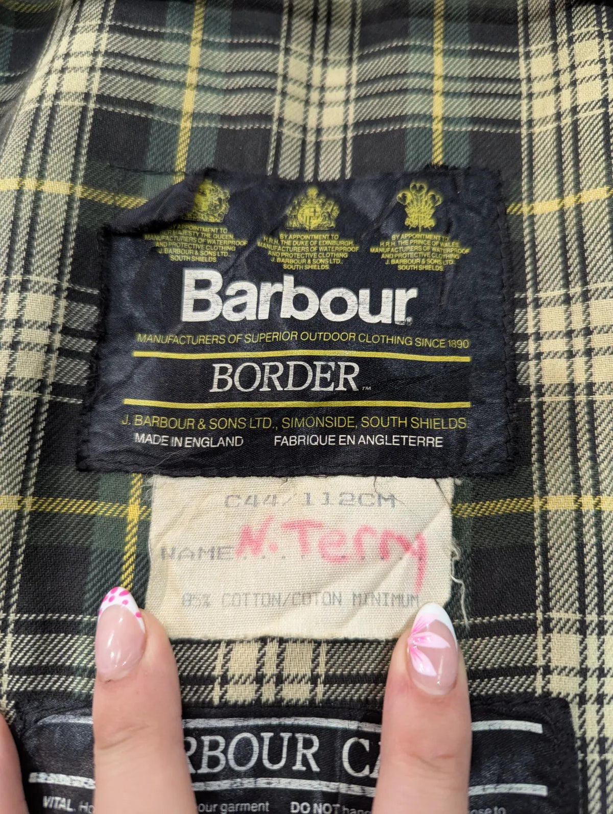 Vintage Barbour Border Wax Jacket Mens XL C44 Sage Green Tartan Lining 80s