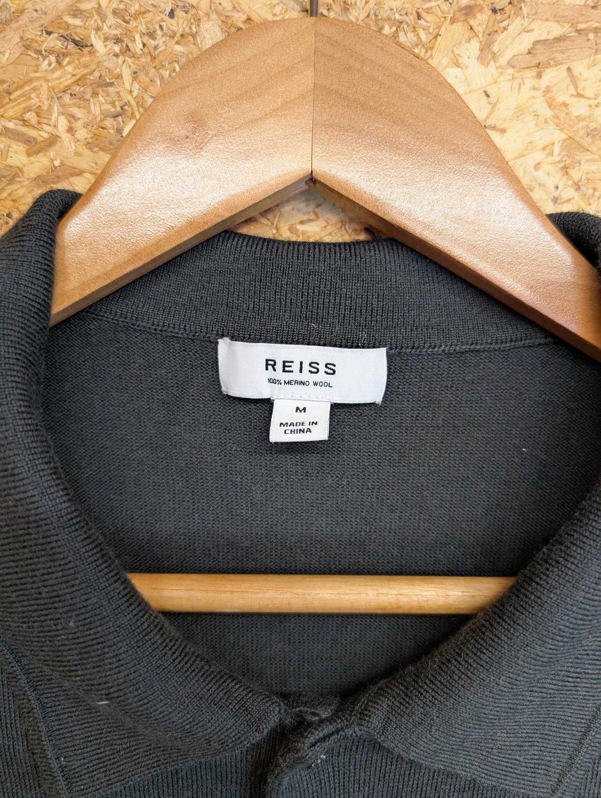 Reiss Polo Shirt Mens Medium Merino Wool Long Sleeve Dark Green Casual Style