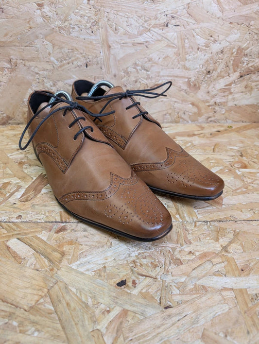 Ikon Shoes UK 6 Men Lace Up Spencer Wing Brogue Smart Shoes Leather Brown