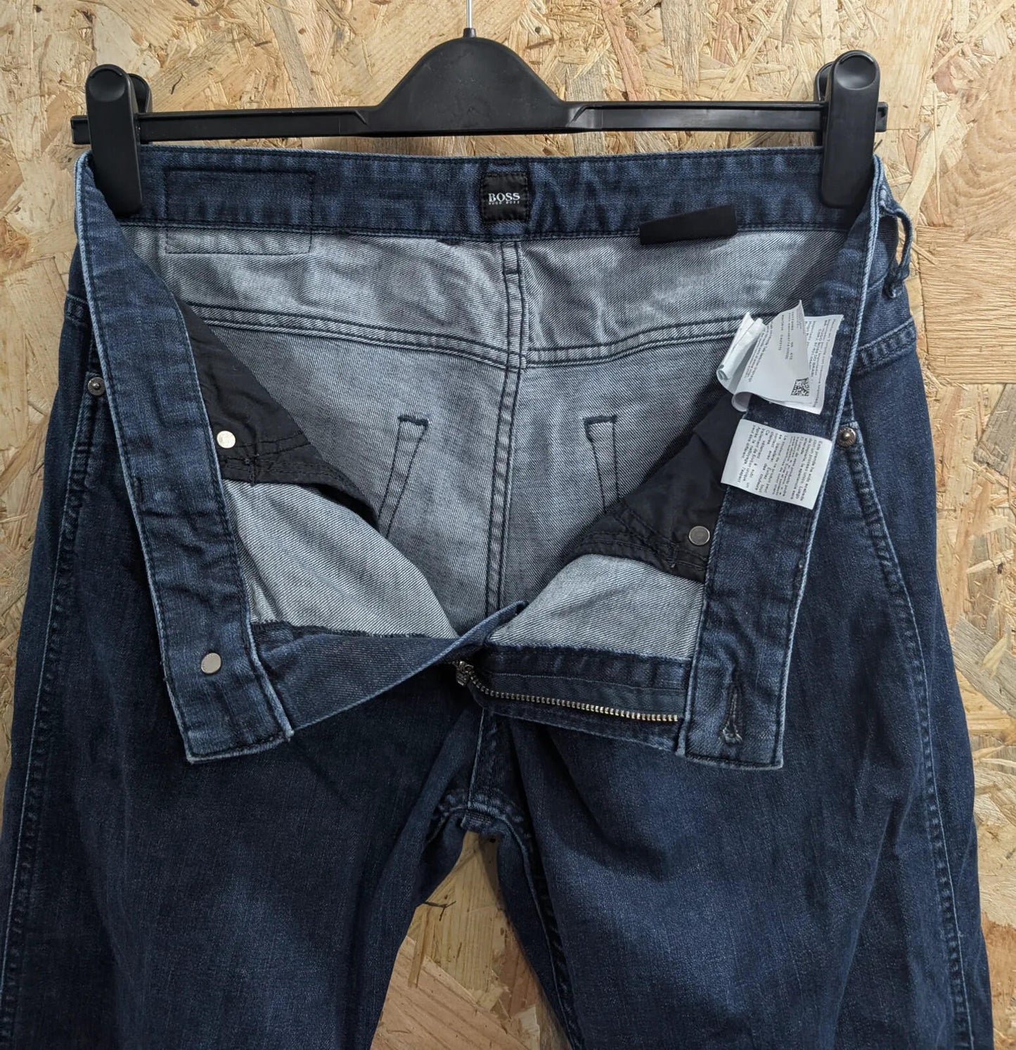Hugo Boss Delaware Jeans Mens W34 L32 Dark Blue Wash Stretch Denim Slim Fit Zip