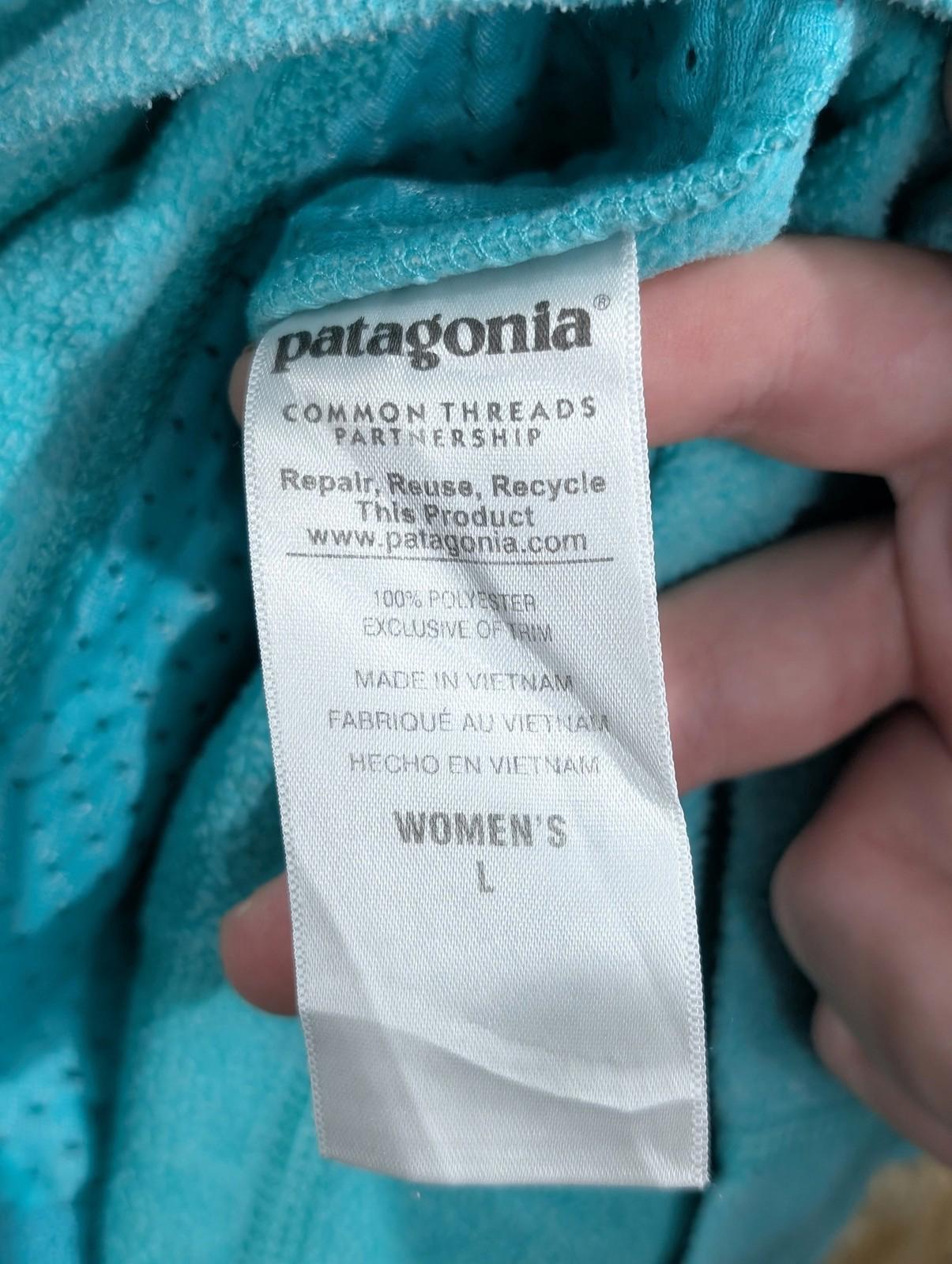 Patagonia Fleece Jacket Large Women Zip Turquoise Blue Outdoor Hiking Walking