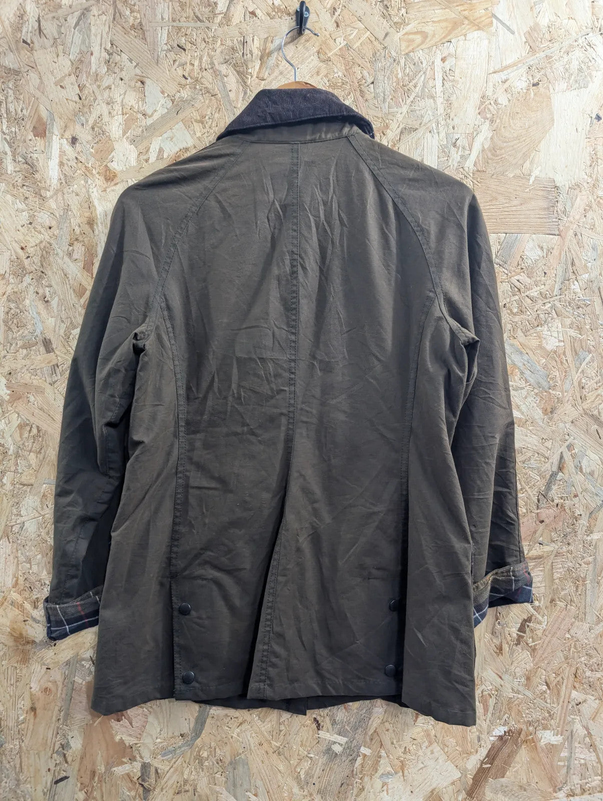 Barbour Classic Beadnell Waxed Jacket Womens UK8 Olive Green Cotton Cord Collar