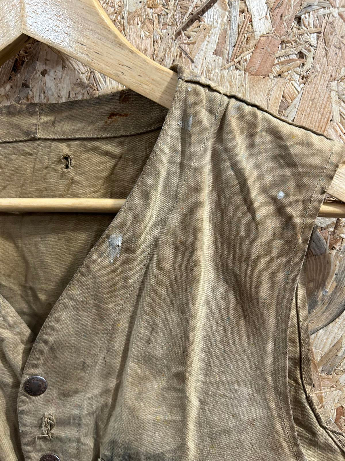 Vintage 50s Filson Dry Cloth Vest Medium Gilet Beige Made In USA Canvas