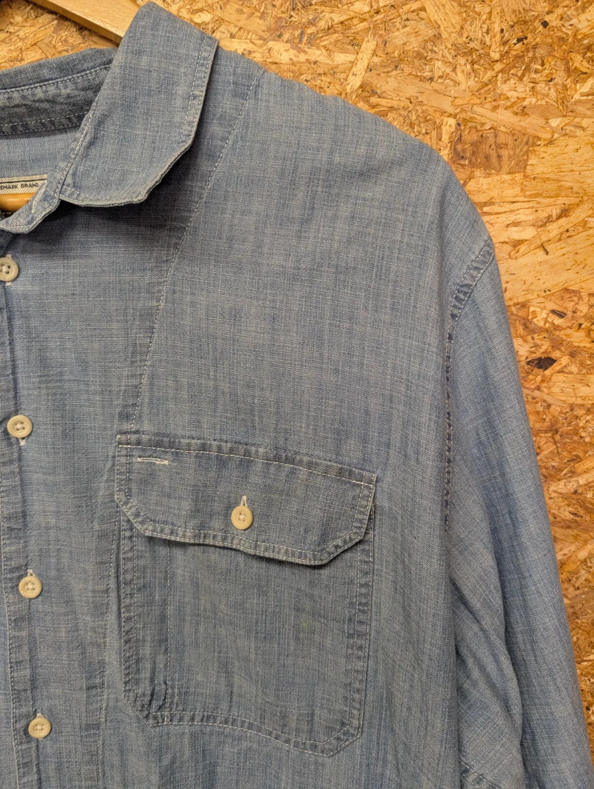 & Sons Hemp Denim Shirt Mens XL Light Blue Wash Long Sleeve Button Up Heritage