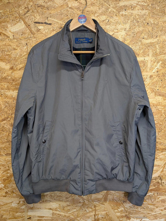 Polo Ralph Lauren Bomber Jacket Medium Men Grey Check Tartan Lined Shine RL Polo